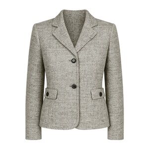 Talbots Women's Tweed Blazer Gray White Silver Metallic Threads Long Sleeve